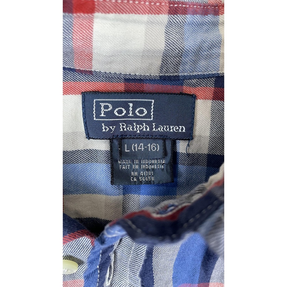 Polo Ralph Lauren Shirt Boys Large 14-16 Blue Red Plaid Button Front Long Sleeve - Picture 3 of 7